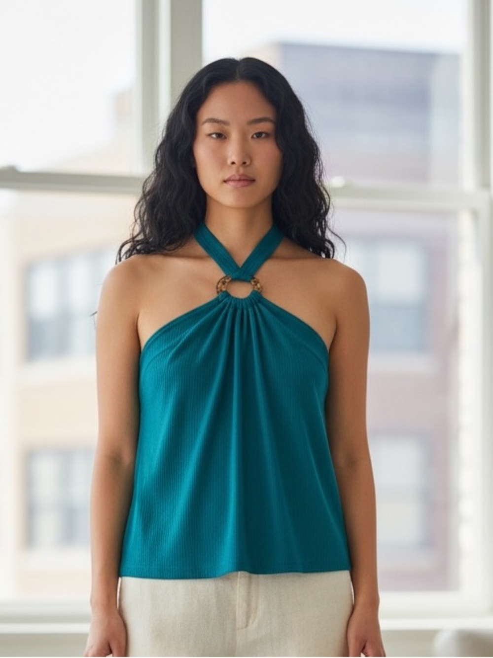 BOLD elements Teal Halter Ring-Detail Top